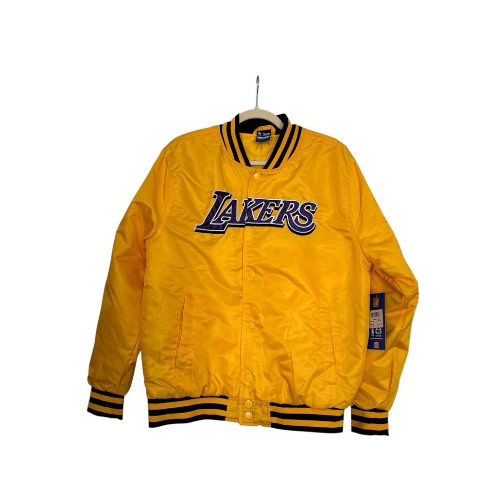 NWT NBA Ultra Game Los Angeles‎ Lakers Logo Stitched Bomber Satin Jacket Size M